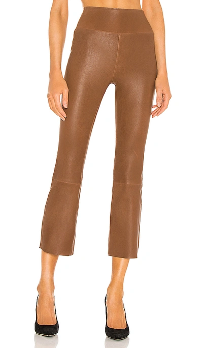 Sprwmn High-waist Flare-leg Cropped Leather Leggings In Brown