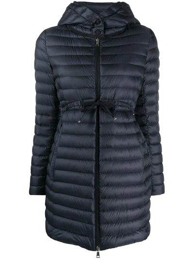 Moncler Long Feather-down Jacket In Blue