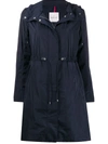 Moncler Belted Trench Coat In Blue