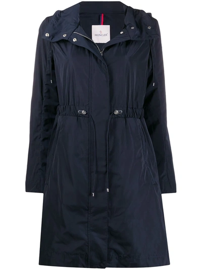 Moncler Belted Trench Coat In Blue