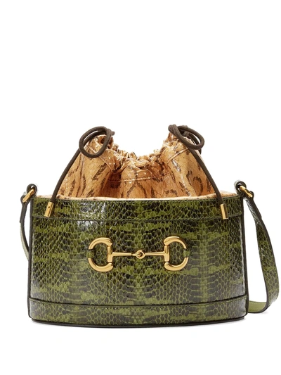 Gucci Horsebit 1955 Snakeskin Bucket Bag In Green