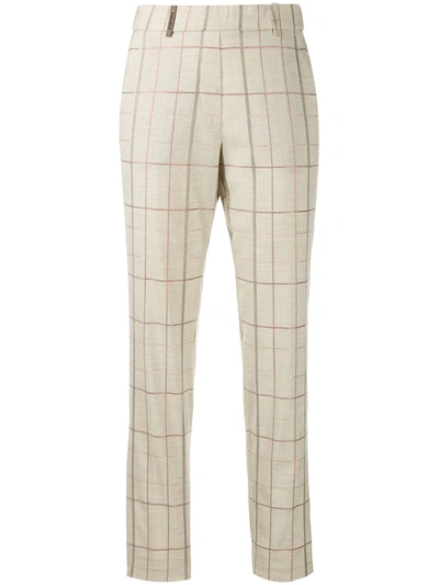 Peserico Checked High-rise Virgin Wool-blend Pants In Beige