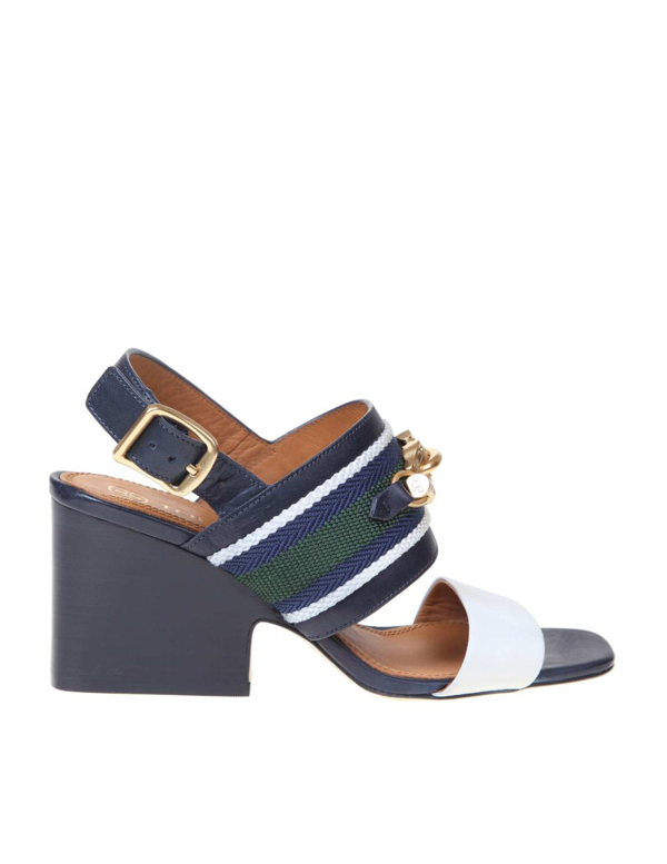 navy sandals with block heel