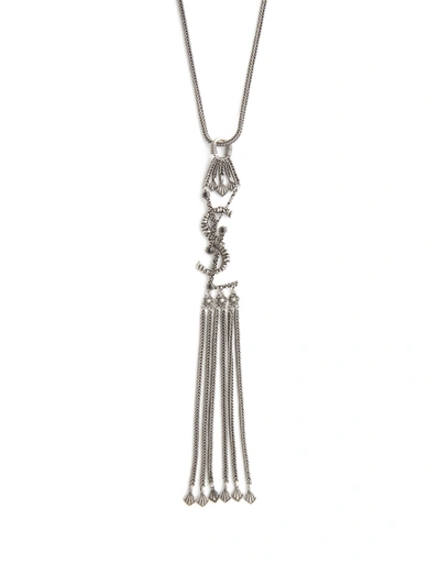 Saint Laurent Ysl-logo Tassel Necklace In Silver