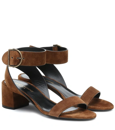Saint Laurent Charlie Wraparound-strap Suede Sandals In Brown