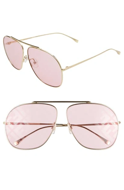 Fendi 64mm Oversize Lenticular Lens Aviator Sunglasses In Gold/ Pink