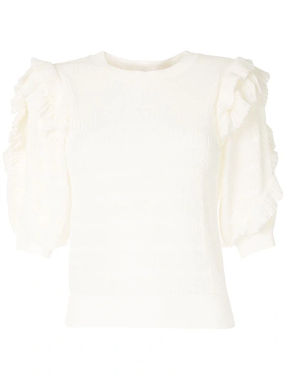 Ulla Johnson Aveline Ruffled Pointelle-knit Cotton-blend Top In Blanc