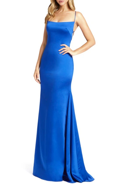Mac Duggal Strappy Satin Column Gown In Royal