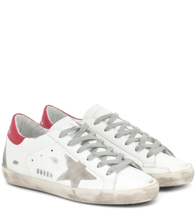 Golden Goose Superstar Leather Sneakers In White/red