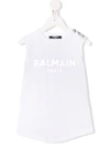 Balmain Kids' White Tank Top For Girl With Silver Logo