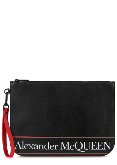 Alexander Mcqueen Black Logo-print Leather Pouch In Black And Red