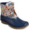 Sperry Saltwater Washed Plaid Boot Women's Shoes In Navy