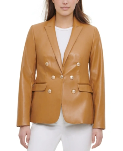 Calvin Klein Faux-leather Blazer In Luggage Beige