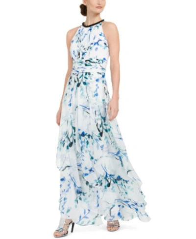 Calvin Klein Floral-print Chiffon Maxi Dress In White Floral | ModeSens