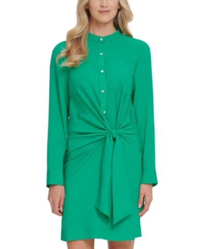 Dkny Front-tie Button-up Dress In Jade