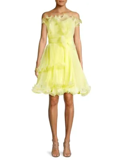 Marchesa Strapless Organza Dress In Lemon