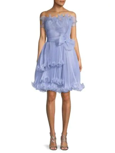 Marchesa Strapless Organza Dress In Periwinkle