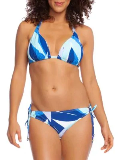 La Blanca ​palm-print Halter Bikini Top In Blue
