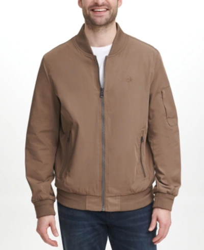 Calvin Klein Men's Full-zip Flight Jacket With Embroidered Tonal Logo In Dark Tan