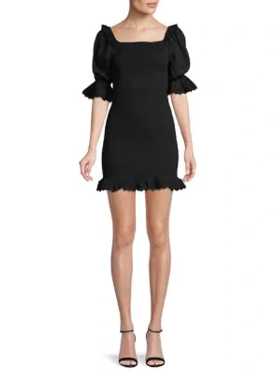 Allison New York Smocked Puff-sleeve Dress In Black