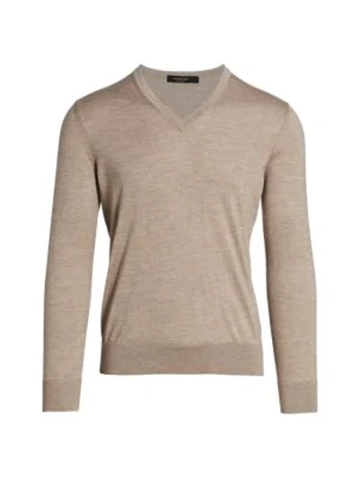 Ermenegildo Zegna V-neck Cashmere Silk Sweater In Light Brown