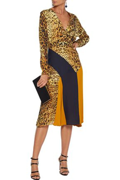 Cushnie Pleated Leopard-print Silk-crepe And Stretch-mesh Bodysuit In Animal Print