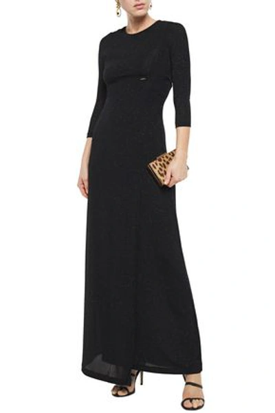 Just Cavalli Ruched Glitter-embellished Stretch-knit Maxi Dress In Black
