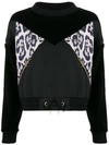 Just Cavalli Strap-detailed Paneled Velvet And Leopard-print Jersey Sweatshirt In Black