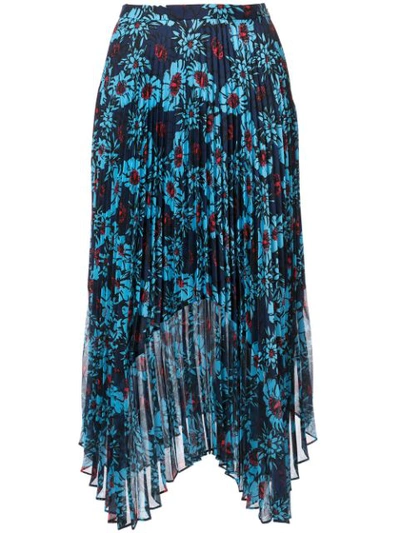 Markus Lupfer Lila Pleated Floral-print Crepe De Chine And Chiffon Midi Skirt In Blue