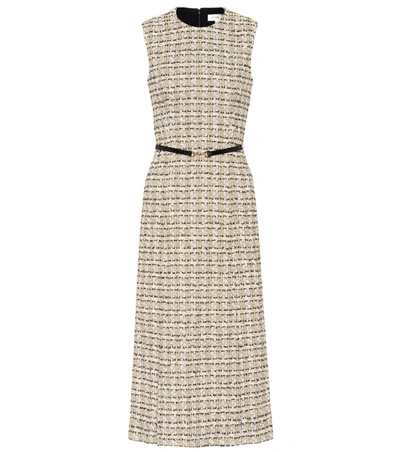 Victoria Beckham Belted Cotton-blend Tweed Midi Dress In Green Beige