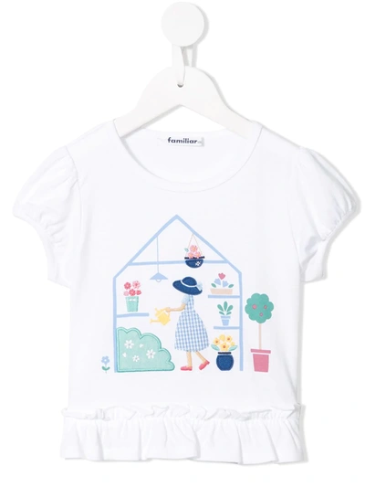 Familiar Kids' Greenhouse Print T-shirt In White