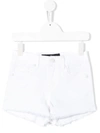 John Richmond Junior Kids' Rhinestone Logo Denim Shorts In White