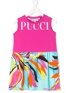 Emilio Pucci Junior Kids' Foliage Print Midi Dress In Pink