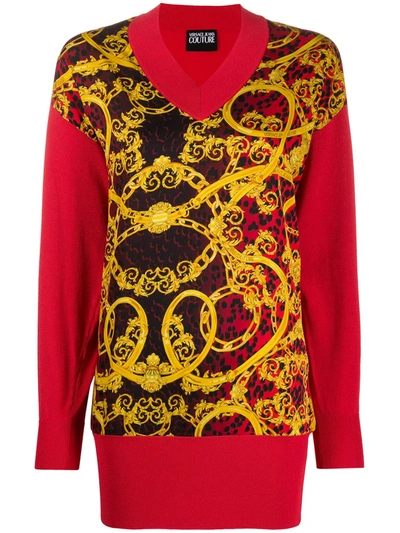 Versace Jeans Couture Knitted Baroque Print Jumper In Red