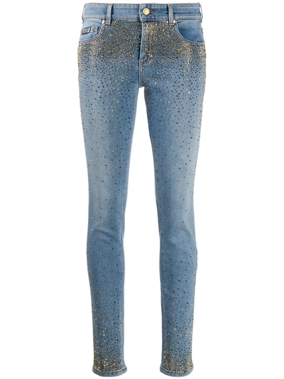 Versace Jeans Couture Embellished Skinny Jeans In Blue