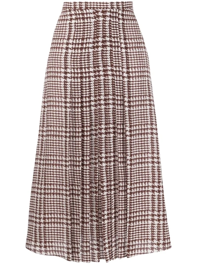 Alessandra Rich High-waisted Houndstooth Skirt In Brown