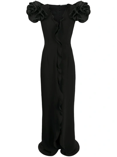 Alessandra Rich Long Dress With Ruffled Sleeves In Black