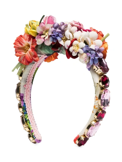 Dolce & Gabbana Embellished Floral Headband In Red