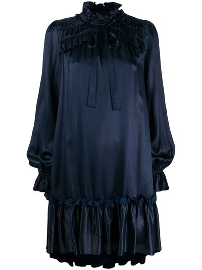 Temperley London Ruffle-trimmed Satin Dress In Black