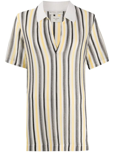 Bottega Veneta Striped Knitted Polo Shirt In Neutrals
