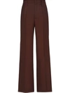 Prada High-waisted Flared Trousers In Brown