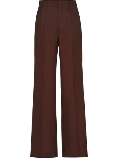 Prada High-waisted Flared Trousers In Brown