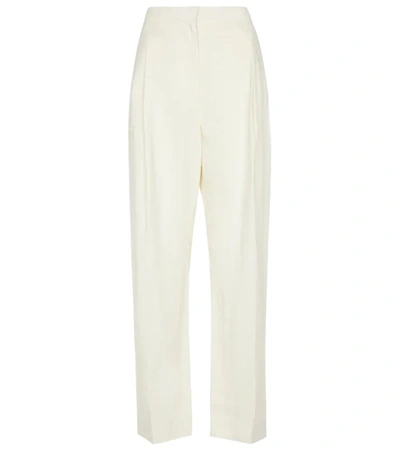 Lemaire High Waisted Belted Trousers In Almond Milk