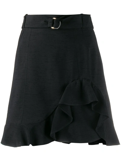Sandro Asymmetric Ruffle Mini Skirt In Black