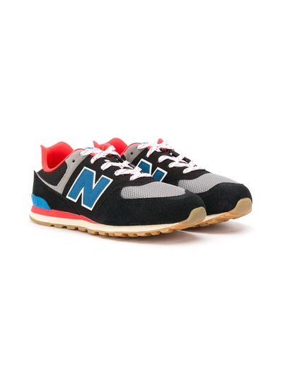 New Balance Kids' 574 Suede & Mesh Strap Trainers In Black