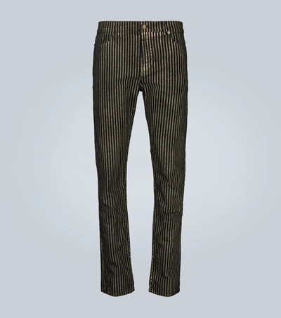 Saint Laurent 15.5cm Skinny Striped Cotton Denim Jeans In Black