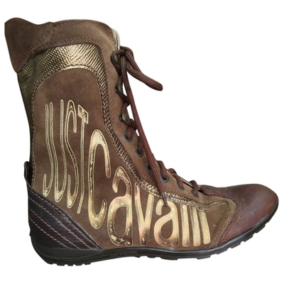 Pre-owned Just Cavalli Leather Biker Boots In Camel