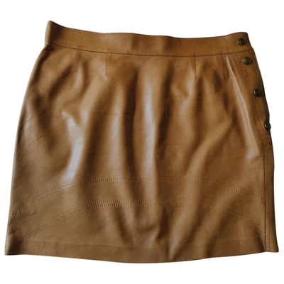 Pre-owned Dior Leather Mini Skirt In Camel