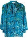 Givenchy Floral Puff-sleeve Silk Blouse In Blu