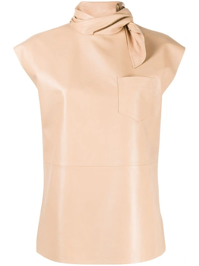 Givenchy Leather Top W/ Self-tie Collar In Neutral